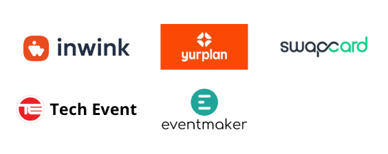 5 logos de 5 logiciels tiers qui sont dédiées aux visiteurs et avec qui Planexpo est partenaire : inwink, Yurplan, Swapcard, Tech Event, Eventmaker